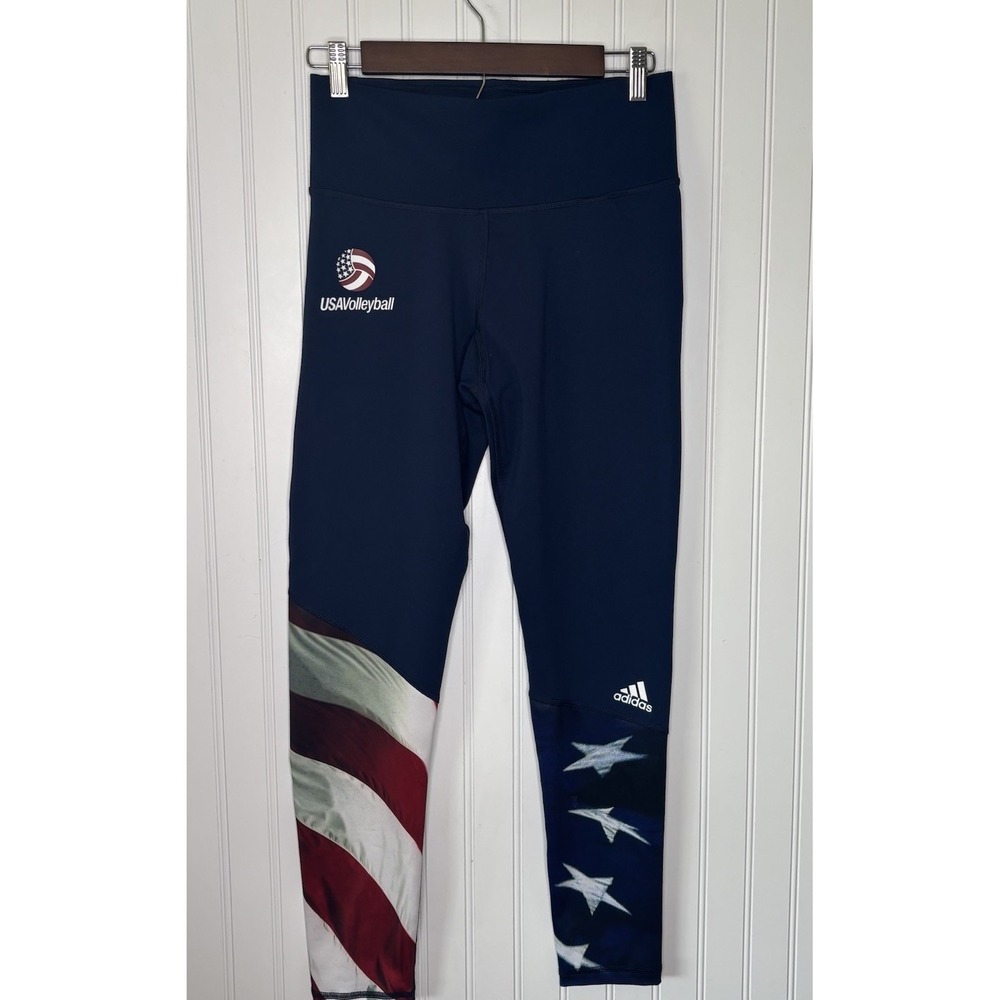 adidas Team USA Volleyball Tights Med Navy Blue Red Stars and Stripes Flag